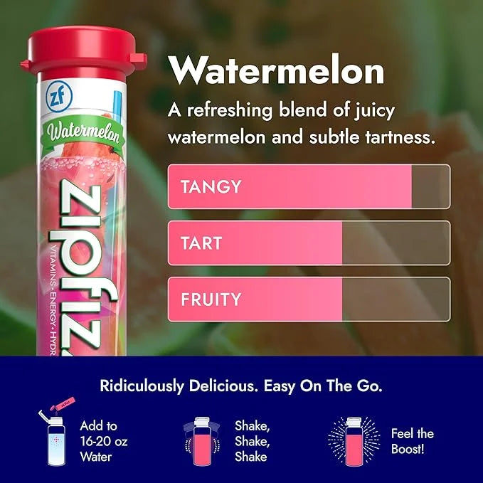 Zipfizz Daily Energy Drink Powder, Watermelon, 20 Pack | 3-in-1 Sustained Energy, Rapid Hydration, and Essential Vitamins ...