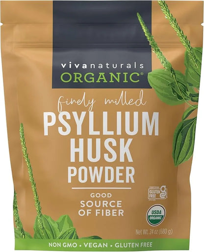 Viva Naturals Organic Psyllium Husk Powder, 24 oz - Finely Ground, Unflavored Plant Based Superfood - Good Source of Fiber...