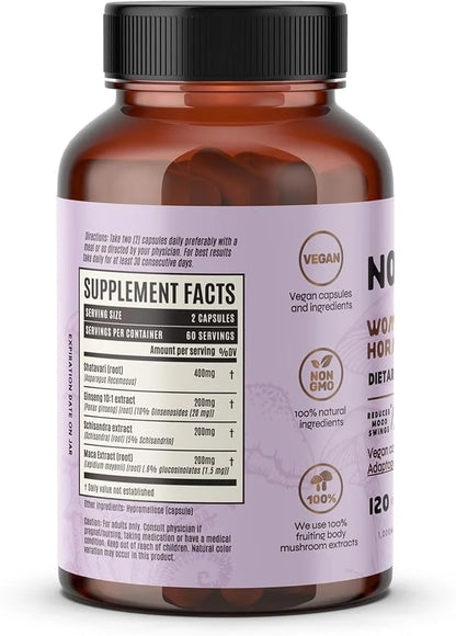 Woman Hormo Balance, Shatavari for PMS, Schisandra, Maca and Ginseng, adaptogenic Roots, Mushroom Extract for Women's Heal...