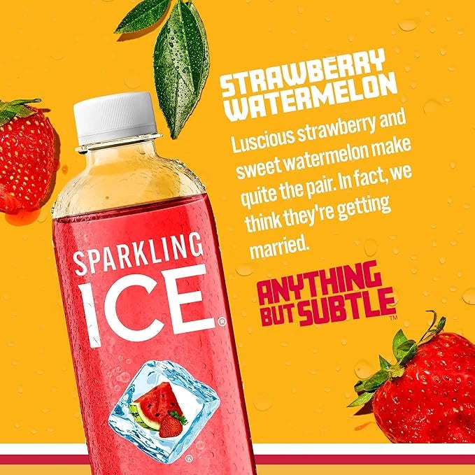 Sparkling Ice, Strawberry Watermelon Sparkling Water, Zero Sugar Flavored Water, with Vitamins and Antioxidants, Low Calor...