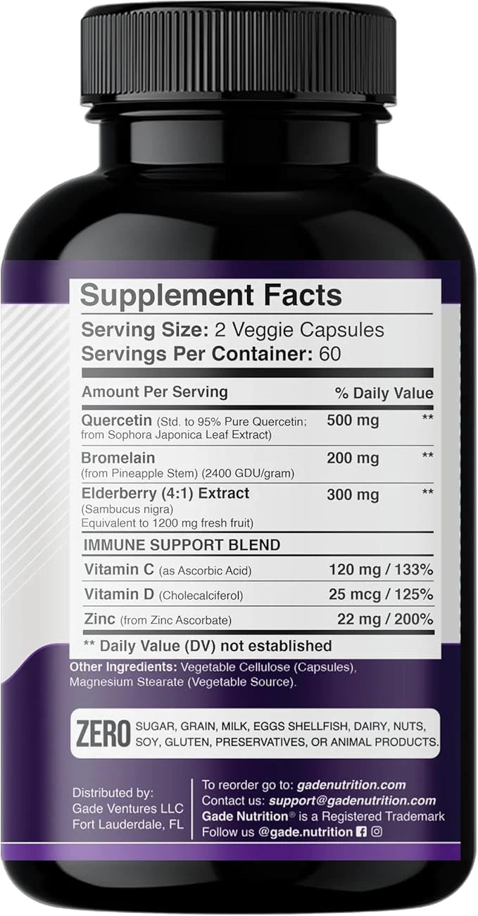 Quercetin with Vitamin C and Zinc 500mg - D3 - 6 in 1 Daily 4 Months