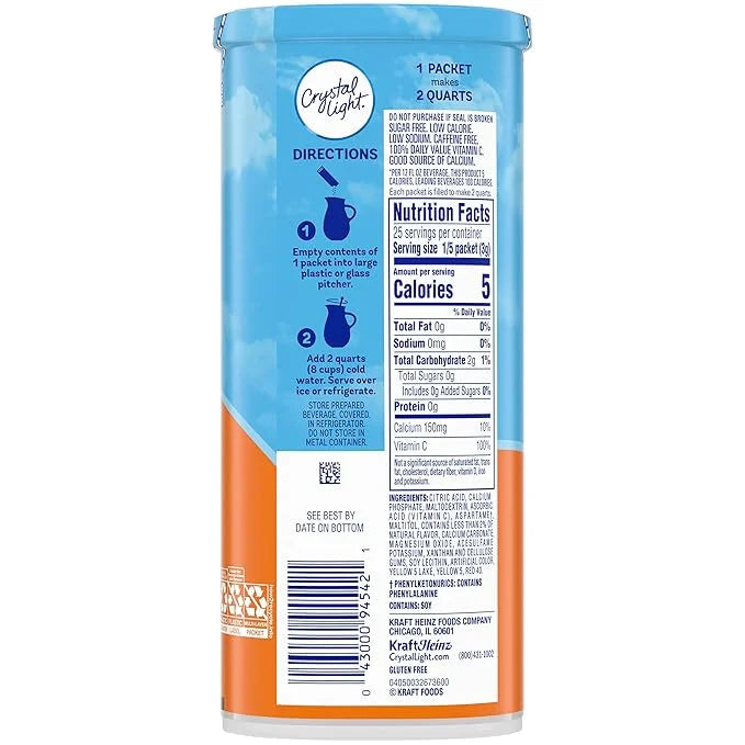 Crystal Light Classic Orange with Vitamin C & Calcium Drink Mix (20 Pitcher Packets, 4 Canisters of 5) - Product Image