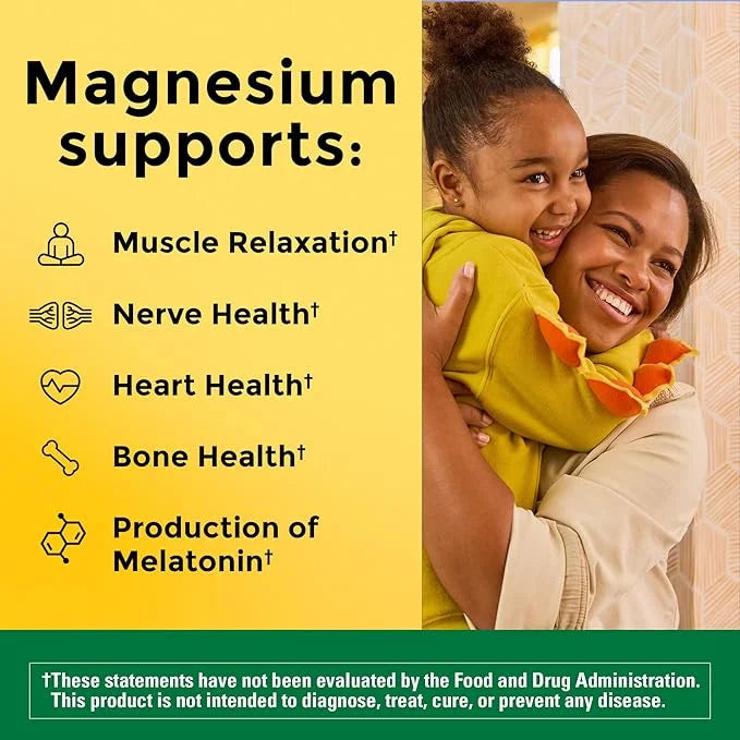 Nature Made Magnesium Glycinate 200 mg per serving, Magnesium Supplement for Muscle, Heart, Nerve and Bone Support, 180 Ma...