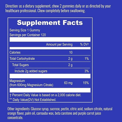 UpNourish Magnesium Gummies for Adults & Kids Magnesium Citrate Gummies 600mg, Calm Supplement for Muscle Relaxation, Bone...