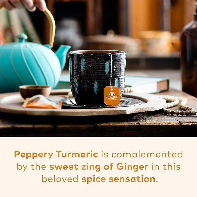 ORGANIC INDIA Tulsi Turmeric Ginger Herbal Tea - Stress Relieving & Harmonizing, Immune Support, Aids Digestion, Vegan, Ca...