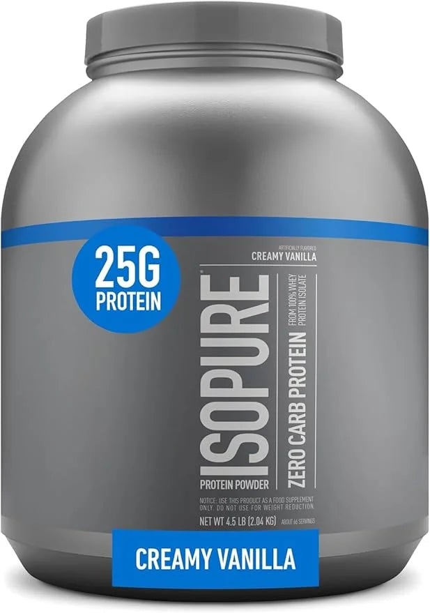 Isopure Zero Carb 100% Pure Whey Isolate Protein Powder, Lactose Free, Gluten Free, With Vitamins, Creamy Vanilla, 25g Pro...