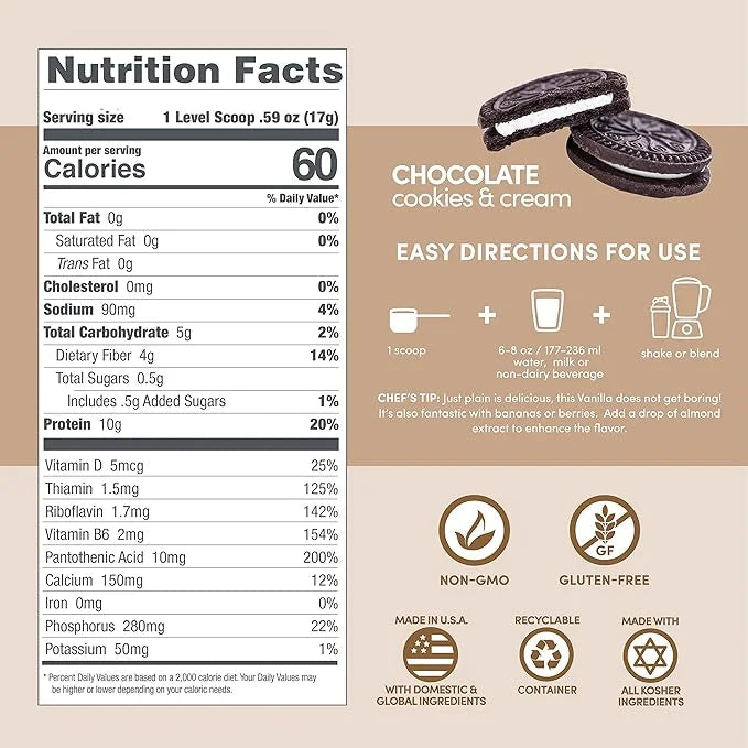 Designer Wellness, Designer Lite, Low Calorie Natural Protein, Prebiotic Fiber, Key Vitamins & Minerals,Chocolate Cookies ...
