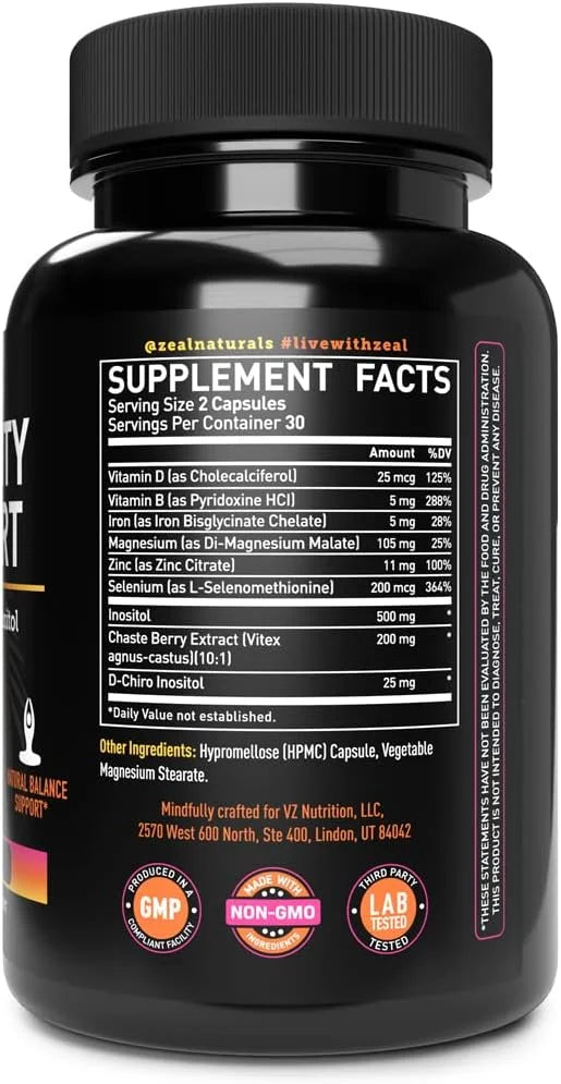 Vela Fertility Support Supplement | + Myo & D-Chiro Inositol + Vitex Berry | Reproductive Support, Hormonal & Ovarian Supp...
