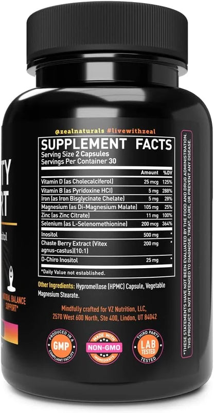 Vela Fertility Support Supplement | + Myo & D-Chiro Inositol + Vitex Berry | Reproductive Support, Hormonal & Ovarian Supp...