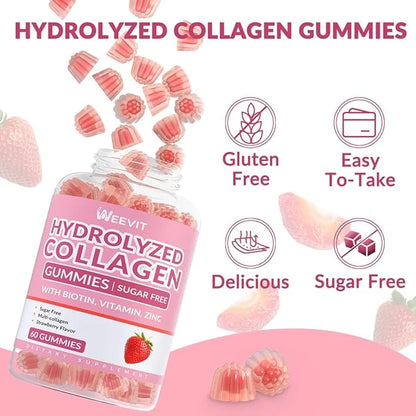 Sugar Free Collagen Gummies for Women, 2000mg Protein 5000mcg Biotin B12, Hydrolyzed