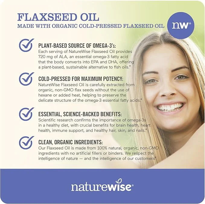 NatureWise Flaxseed Oil 1200mg Softgels 720mg ALA, 3 6 6 9, 9, Supplement 120 Softgels[2-Month Softgels[2-Month Supply]