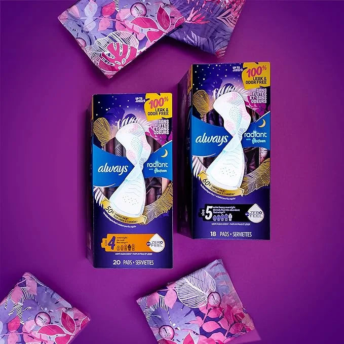 Always Radiant FlexFoam Pads for Women, 5, Extra 100% Leak 26 Count