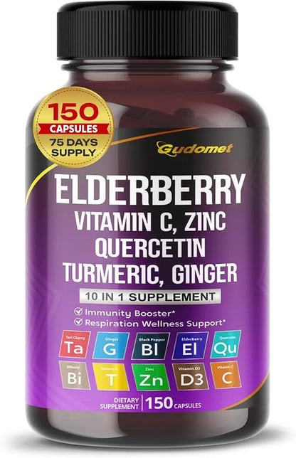 Elderberry Quercetin Bilberry Turmeric Tart Cherry D3 Zinc -150 Capsules-