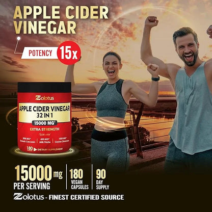 Zolotus 32in1 Apple Cider Vinegar Capsules, 15000mg with 180 Capsules