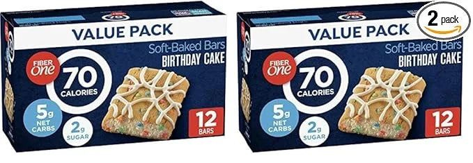 Fiber One 70 Calorie Soft-Baked Bars, Birthday Cake, Snack Bars, 12 ct (Pack of 2) - Product Image