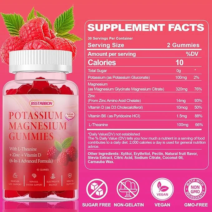 Potasium Magnesium Gummies -320mg Magnesium,100mg Potassium 60 Count (60 Count)