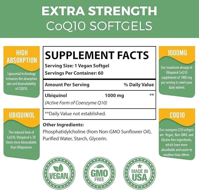 1000mg Liposomal CoQ10 Softgels CoQ10 Ubiquinol Q10 | 60 Softgels