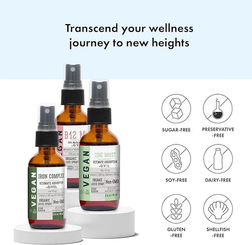 Iron Support Spray Bundle Liquid Vitamin B12 Methylcobalamin, 2 Fl 360 Days