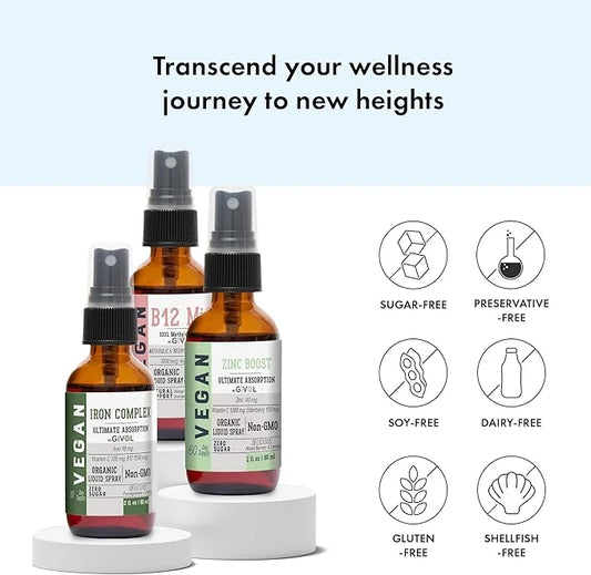 Iron Support Spray Bundle Liquid Vitamin B12 Methylcobalamin, 2 Fl 360 Days