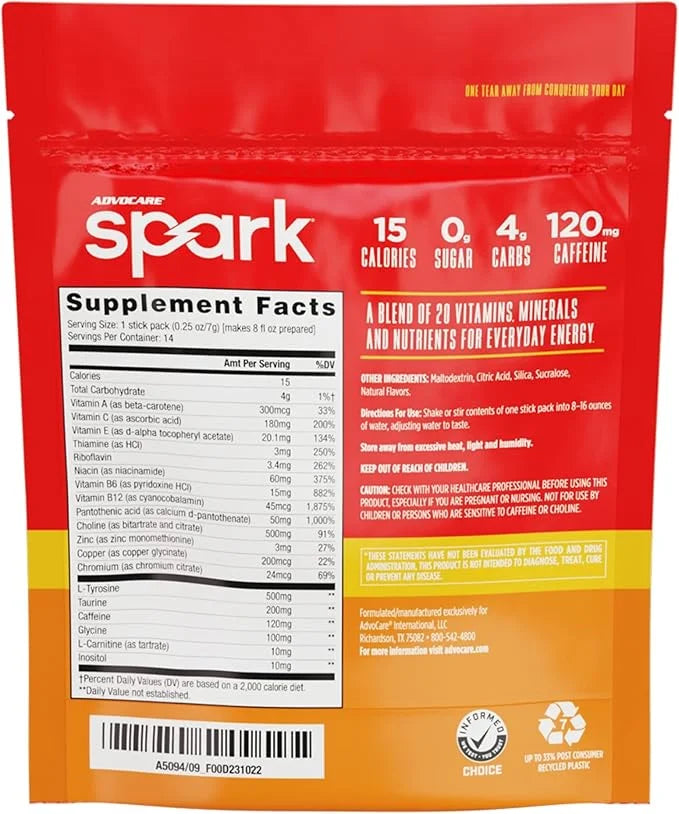 AdvoCare Spark Vitamin & Amino Acid Supplement - Focus & Energy Drink Powder Mix with Vitamin A, B-6, C & E - Also Include...