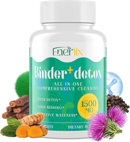 15-in-1 Detox Binder, Activated Charcoal, Zeolite & Bentonite Clay, Chlorella, 1500 MG Supplement Maximum Absorbent, Liver...
