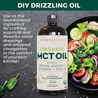 Viva Naturals Organic MCT Oil 32 fl oz - Best MCT Oil Organic for Coffee, MCT Coconut Oil Supports Energy & Mental Clarity...