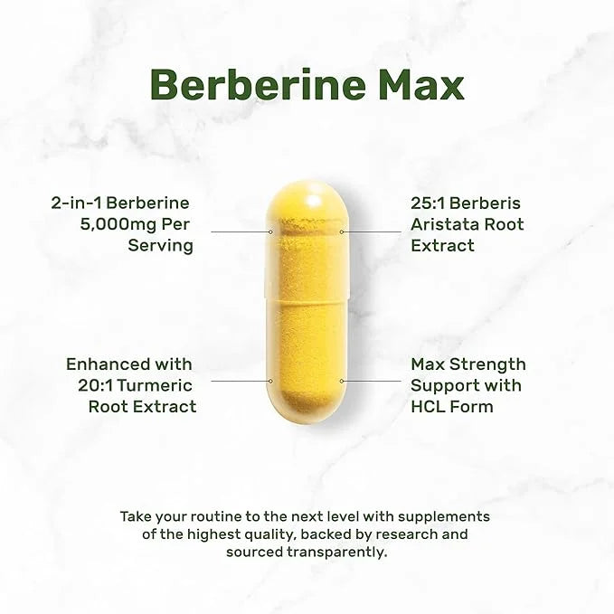 Berberine Max Supplement with Turmeric, 5,000mg 240 Veggie 97% Pure 25:1 Berberine