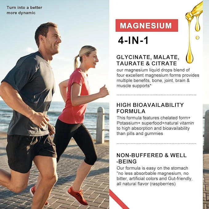 Magnesium Glycinate Liquid Drop - Triple Absorption Supplement to Support Nerves, Night, Heart, Muscles * -Sugar-Free with...