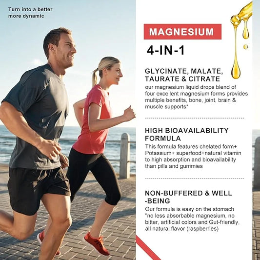 Magnesium Glycinate Liquid Drop - Triple Absorption Supplement to Support Nerves, Night, Heart, Muscles * -Sugar-Free with...