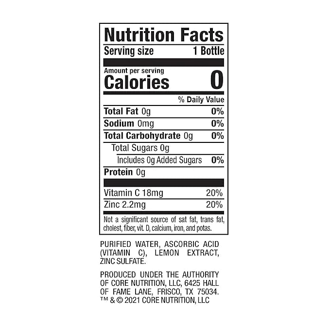CORE Hydration+ Immunity, Lemon Extract Nutrient Enhanced Water with Vitamin C and Zinc, 23.9 Fl Oz Bottle (Pack of 12) - ...