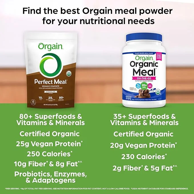 Orgain Perfect Meal, Organic, Vegan Meal 25g Plant 80+ Superfoods, 1B Probiotics 10g Fiber, 2.16lb