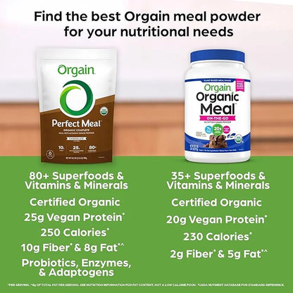 Orgain Perfect Meal, Organic, Vegan Meal 25g Plant 80+ Superfoods, 1B Probiotics 10g Fiber, 2.16lb