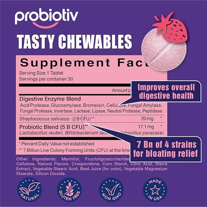 Anti Gas & Bloating Relief for Women and Men 7 Billion CFU – Chewable Probiotics & Lactobacillus Reuteri, Daily Digestive ...