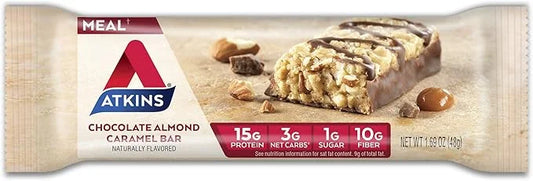 Atkins Chocolate Chip Granola Protein Meal Bar, High Fiber, 17g Protein, 12 Count and Chocolate Almond Caramel Bar, Keto-F...
