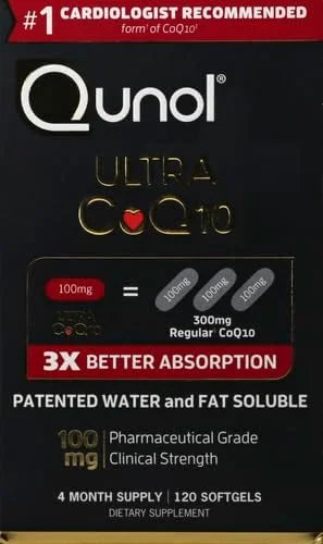 Qunol CoQ10 100mg Softgels, Ultra CoQ10 100mg, 3x 3x Better Q10 Vitamins 4 Month 120 Count