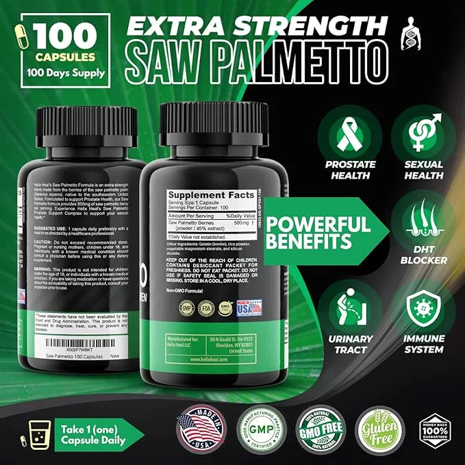 Saw Palmetto for Men - Prostate Health Supplements for Men Urinary Health - Natural DHT Blocker, 500mg Extra Strength Hair...