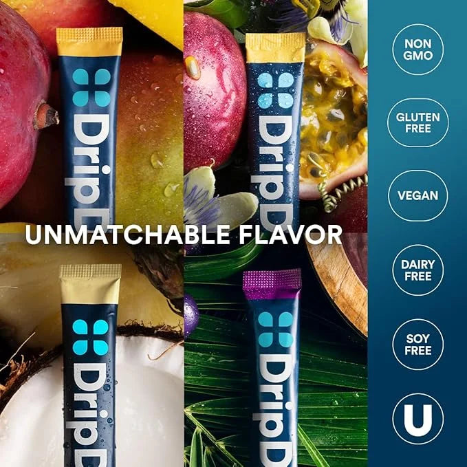 DripDrop Hydration - Tropical Variety Pack - Electrolyte Drink Mix Single Serve Hydration Powder Packets - Mango, Açaí, Pa...