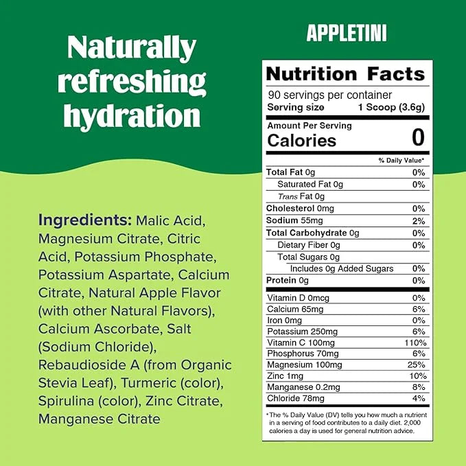 Ultima Replenisher Mocktini Electrolyte Powder Drink Mix – Appletini, 90 Servings – Hydration Powder with 6 Key Electrolyt...