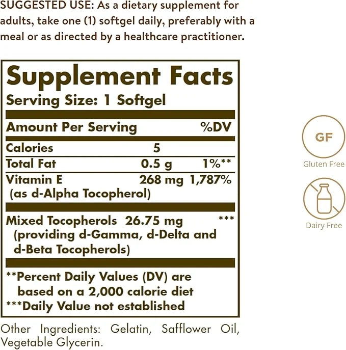Solgar Vitamin E 268 MG (400 100 Softgels 100 Servings