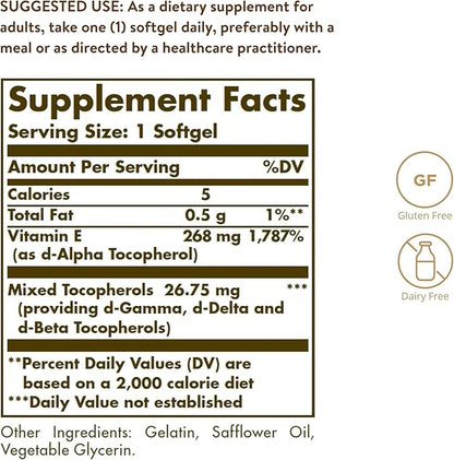 Solgar Vitamin E 268 MG (400 100 Softgels 100 Servings