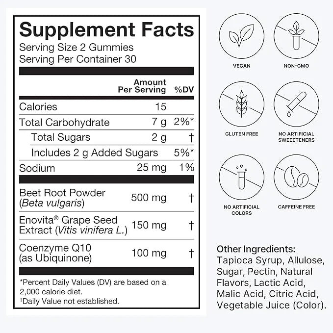 humanN SuperBeets Heart Gummies Advanced 100mg of CoQ10 Plus 60 Count