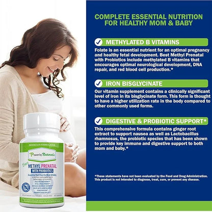 Power By Naturals Prenatal Probiotic Blend B12, Iron, 27+ Essential 60 Capsules