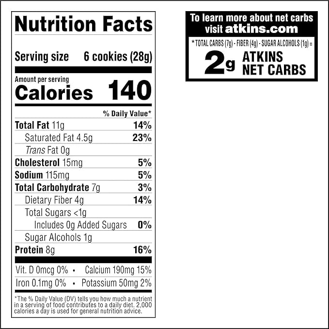 Atkins Bite-Sized Crunchy Protein Cookies, Chocolate Chip, 8g Protein, 4g Fiber, 1g Net Carb, 1g Sugar, Keto Friendly, 3 B...