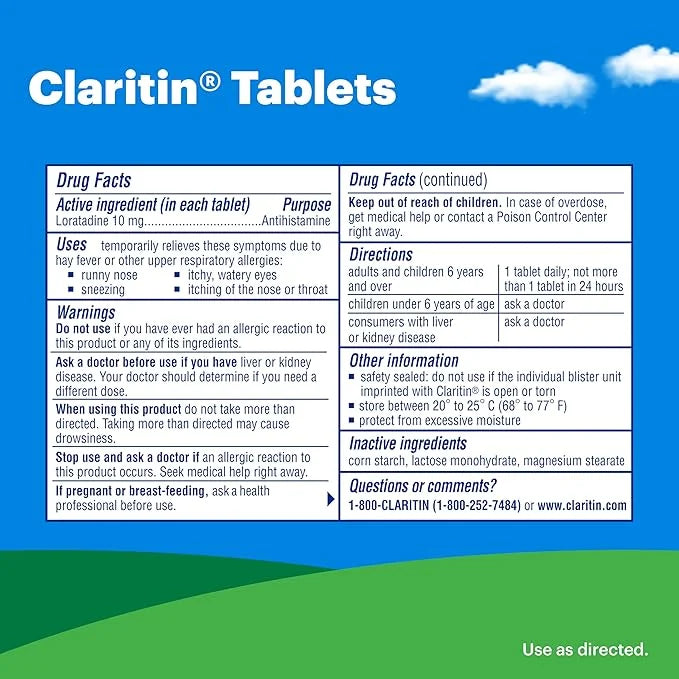 Claritin 24hr Non-Drowsy Allergy Relief, Loratadine Tablets 100ct
