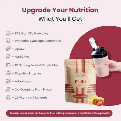 UpNourish Strawberry Banana Vegan Protein Powder 54 Superfoods Powder,1.5 Billion CFU Probiotics 21g Plant Based Protein,N...