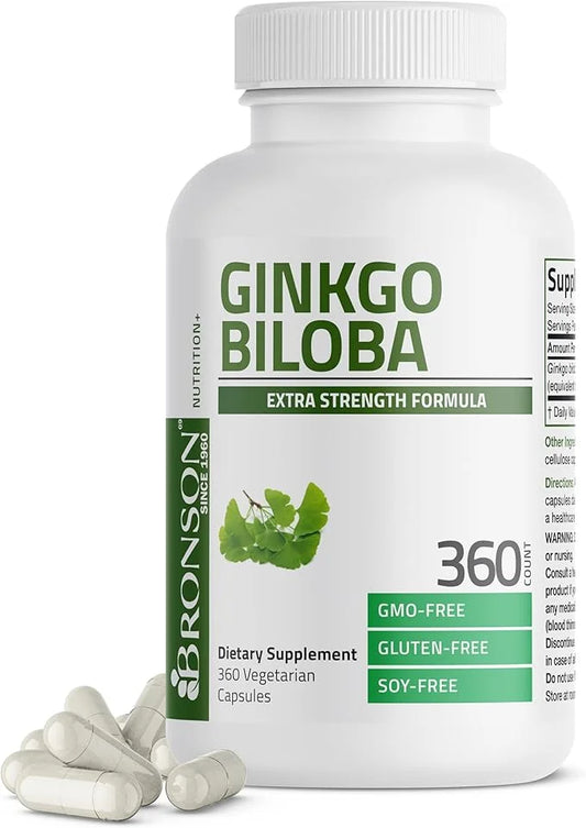 Bronson Ginkgo Biloba Extra Strength Supports Brain Function & Memory Support, 360 Vegetarian Capsules - Product Image