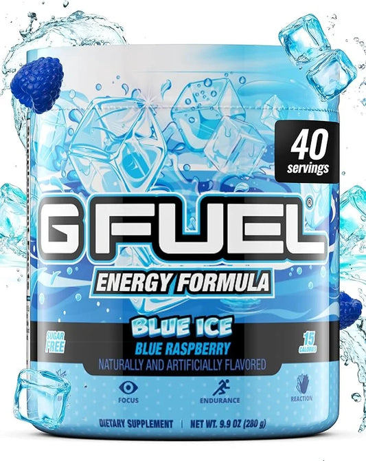 G Fuel Blue Ice Energy Drink Powder, Pre Workout Caffeine Mix for Gaming, Sugar Free Focus Amino, Vitamin + Antioxidants, ...