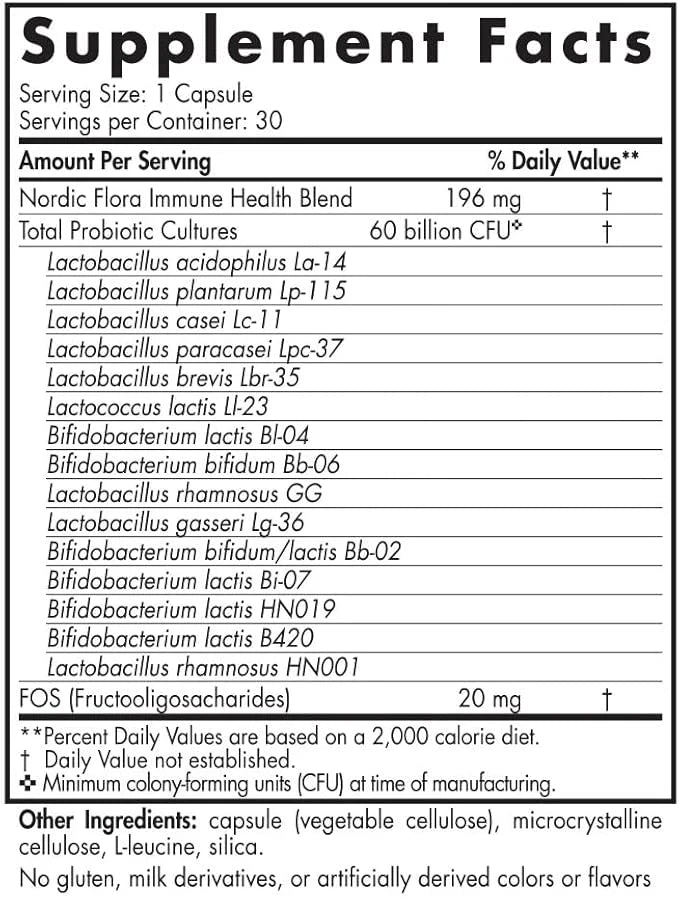 Nordic Naturals Nordic Flora Probiotic Immune 30 Capsules, 15 Probiotic 30 Servings