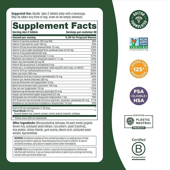 MegaFood Baby & Me 2 Prenatal 60 Tabs (30 Servings)