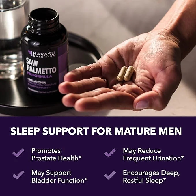 Saw Palmetto PM for Men with Melatonin 3mg - Night Time Prostate Health Supplement for Bladder and Sleep Support - Reduce ...